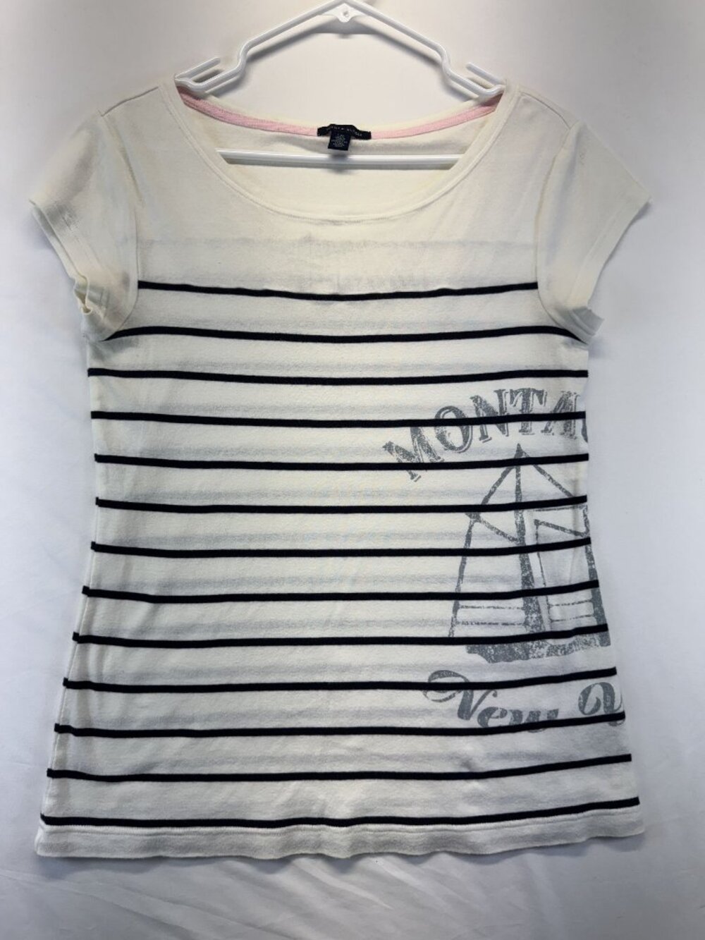 Tommy Hilfiger Women's T-Shirt Sz L 100% Cotton Blue/White